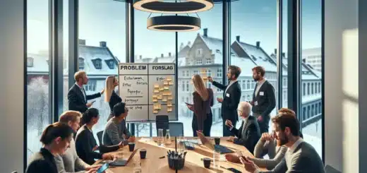 Colleagues in a norwegian kickoff workshop using sticky notes and live voting