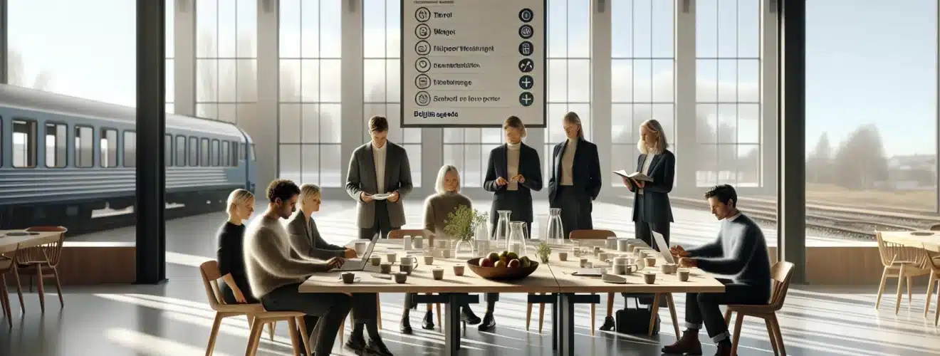 Colleagues planning a sustainable kickoff in a modern norwegian conference venue