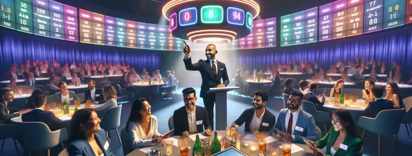 Interactive quiz game show at a norwegian corporate party with phones and led screens