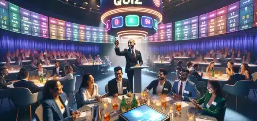 Interactive quiz game show at a norwegian corporate party with phones and led screens