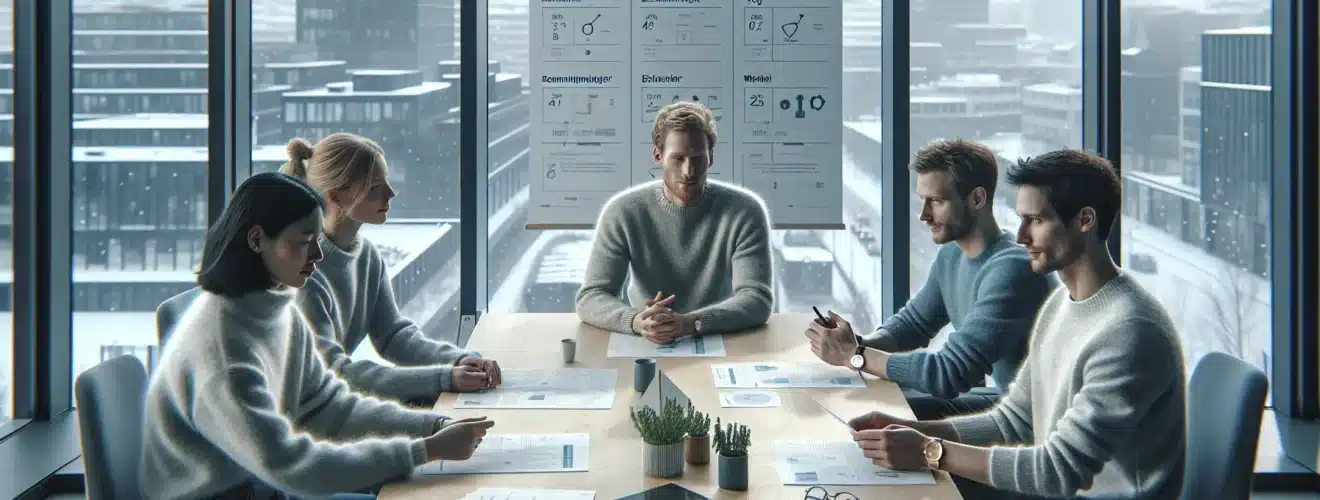 Team in a norwegian office practicing structured communication and feedback exercises