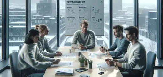 Team in a norwegian office practicing structured communication and feedback exercises