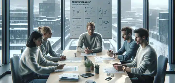 Team in a norwegian office practicing structured communication and feedback exercises